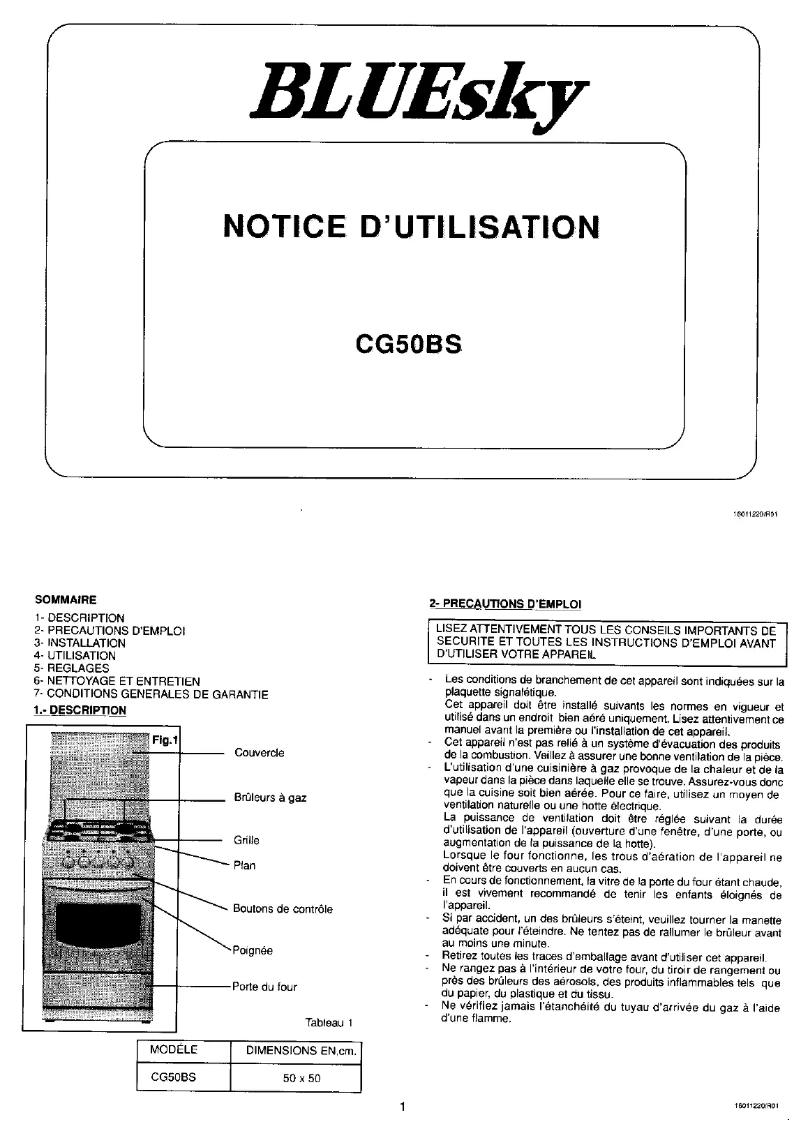 First page image of the manual for CG 50 BS
