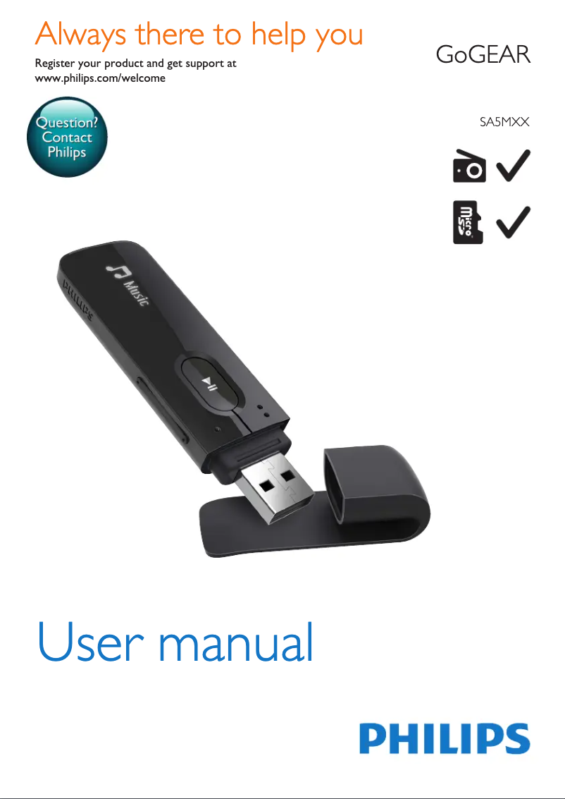 First page image of the manual for GoGear SA5MXX04PFC