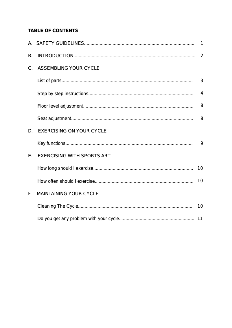 Page 1 of the manual User Manual SportsArt 506