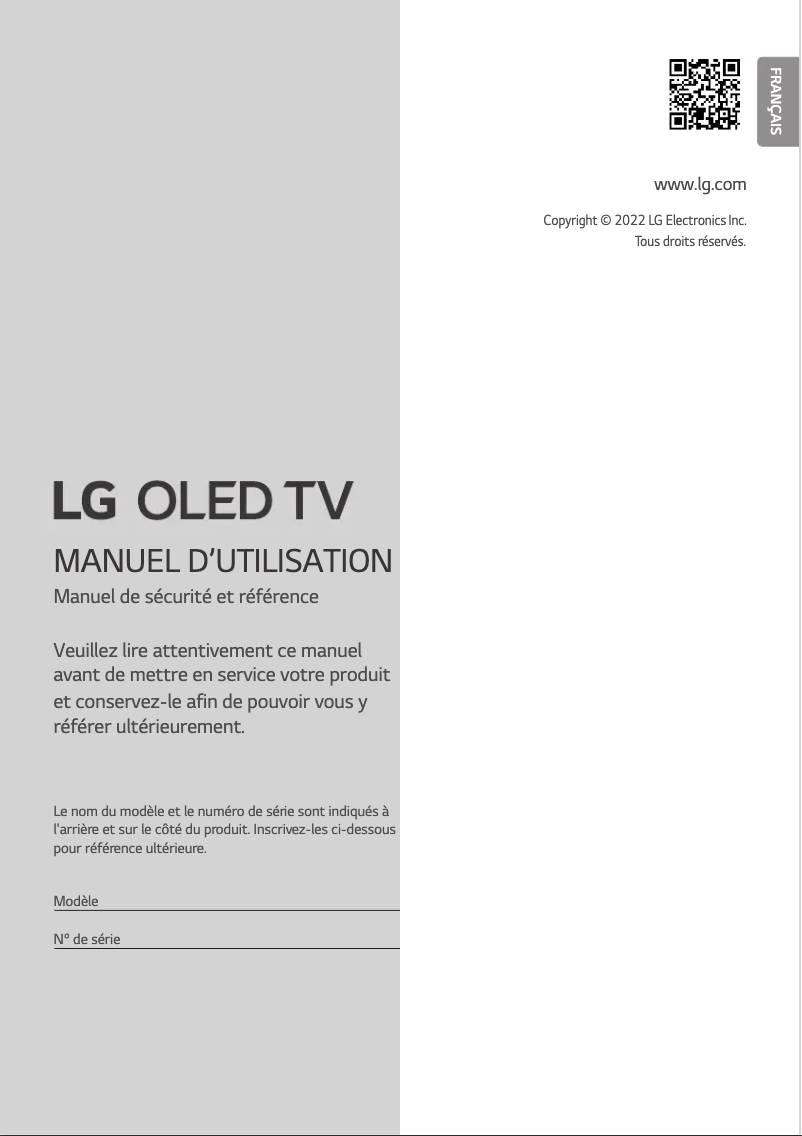 First page image of the manual for OLED77C2