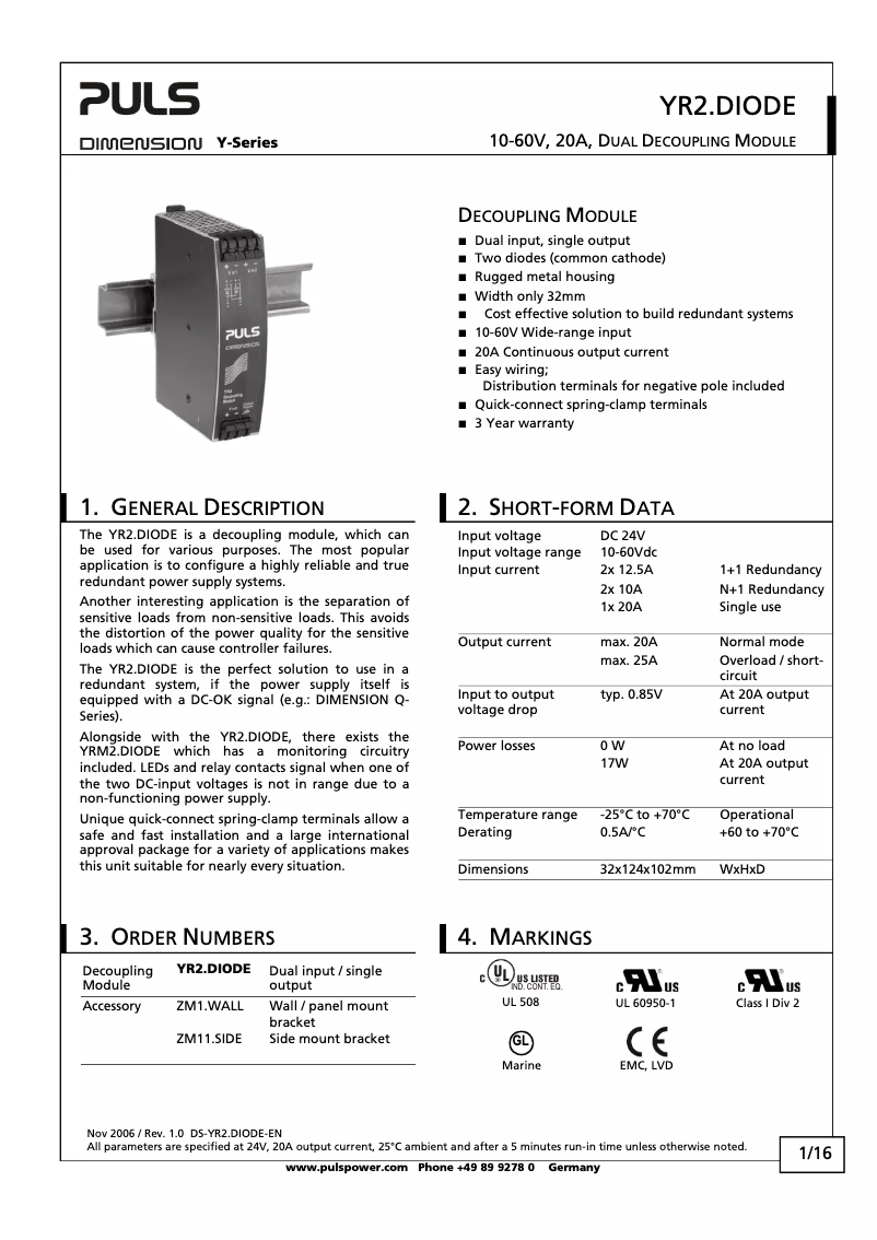 First page image of the manual for YR2.DIODE