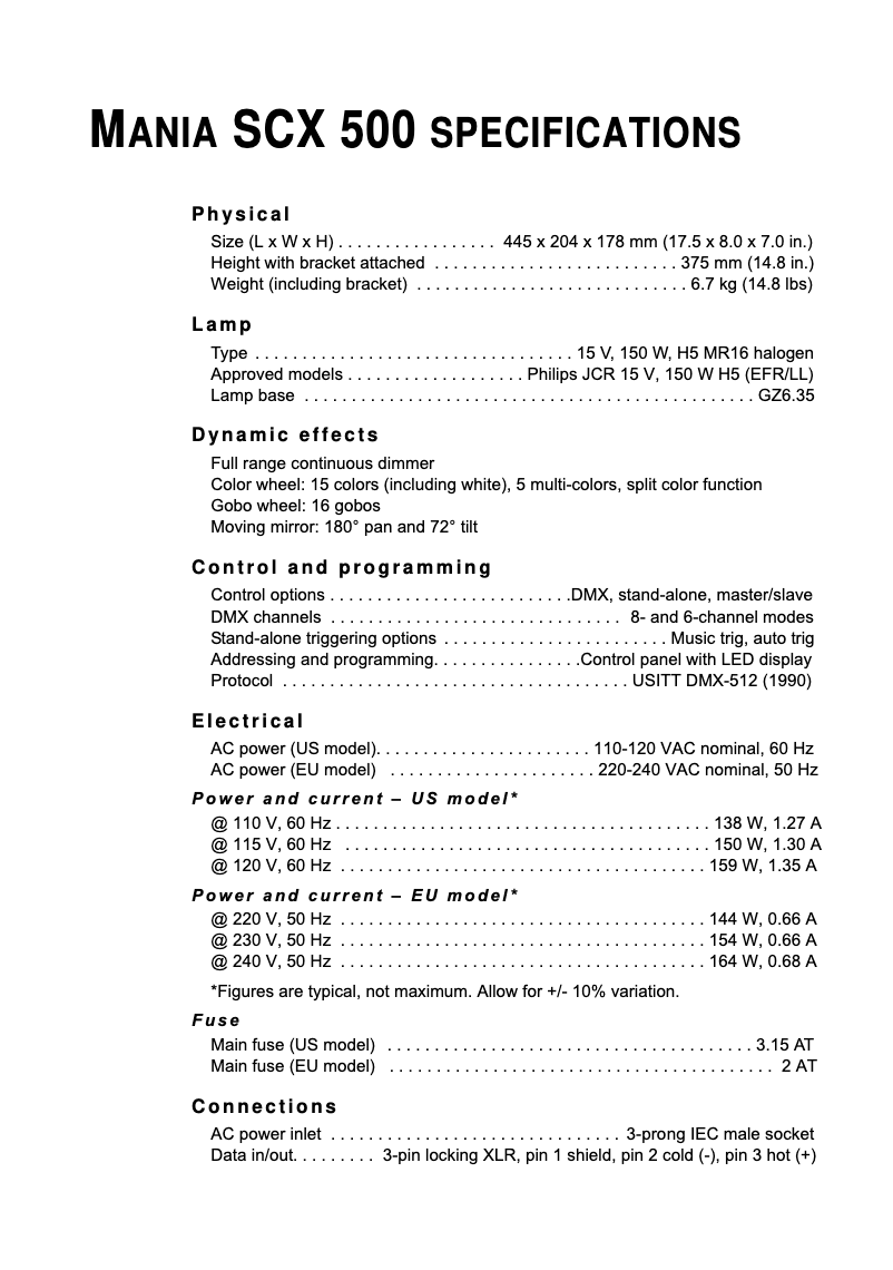 First page image of the manual for Mania SCX500