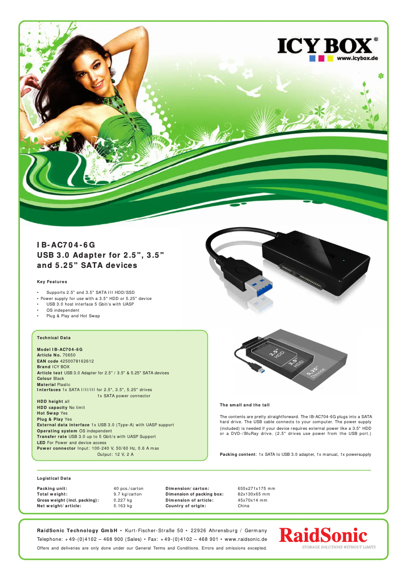 Page 1 of the manual Technical Sheet Icy Box IB-AC704-6G