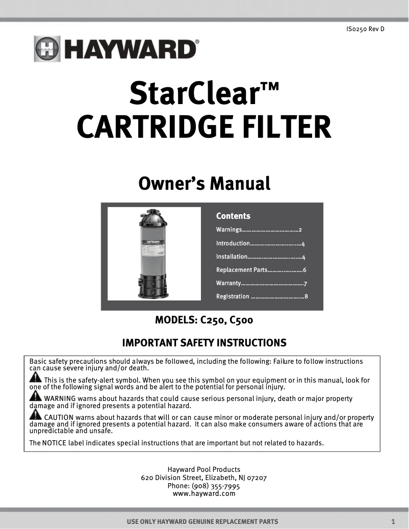 First page image of the manual for Starclear C250