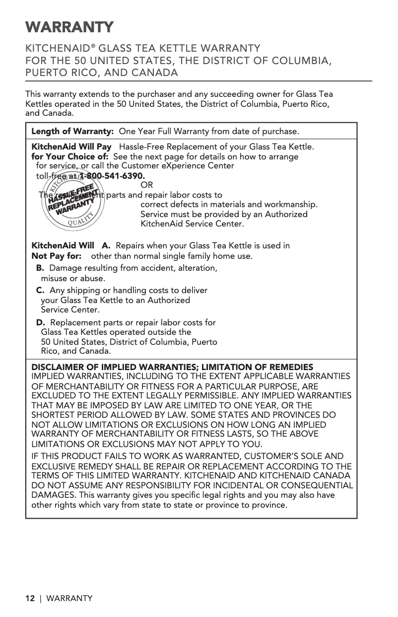 First page image of the manual for KEK1322SS