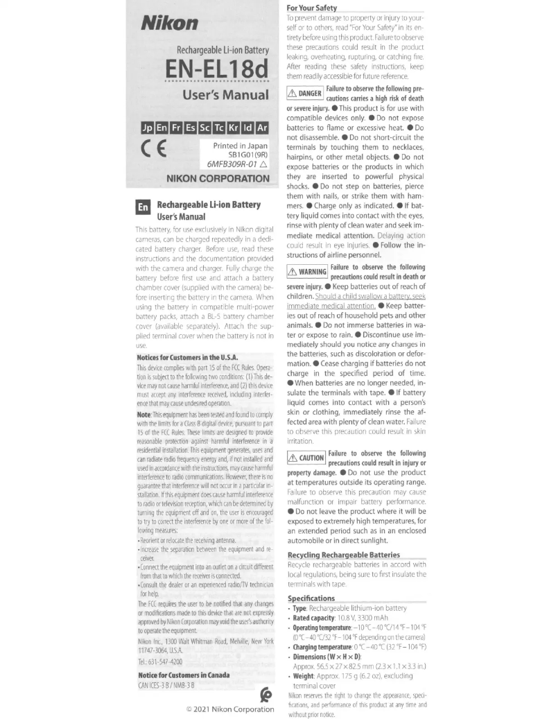 Page 1 of the manual User Manual Nikon EN-EL18d