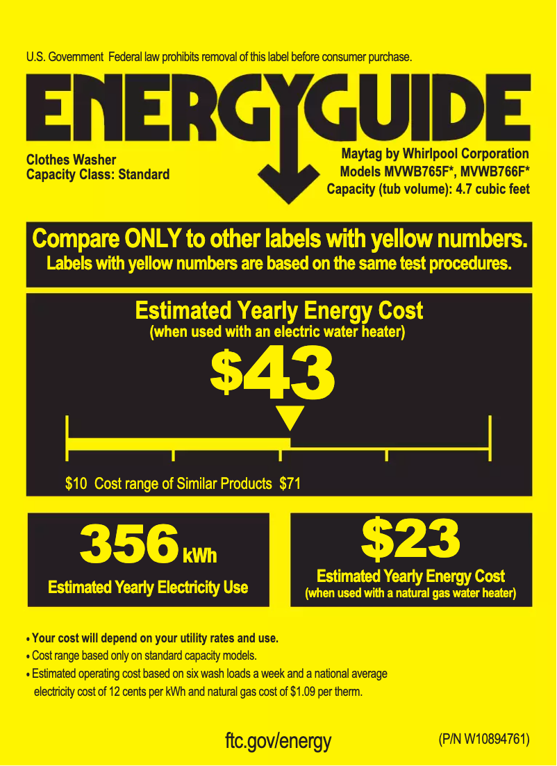 Page 1 of the manual Energy Label Maytag MVWB766F