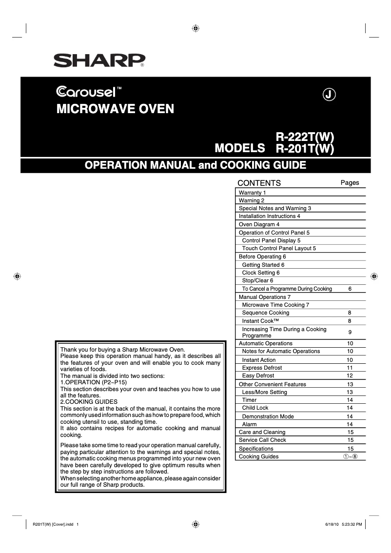 Page 1 of the manual User Manual Sharp R-201T-W