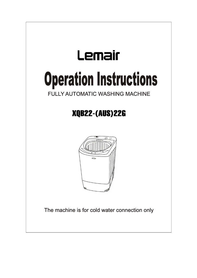 Page 1 of the manual User Manual Lemair XQB22