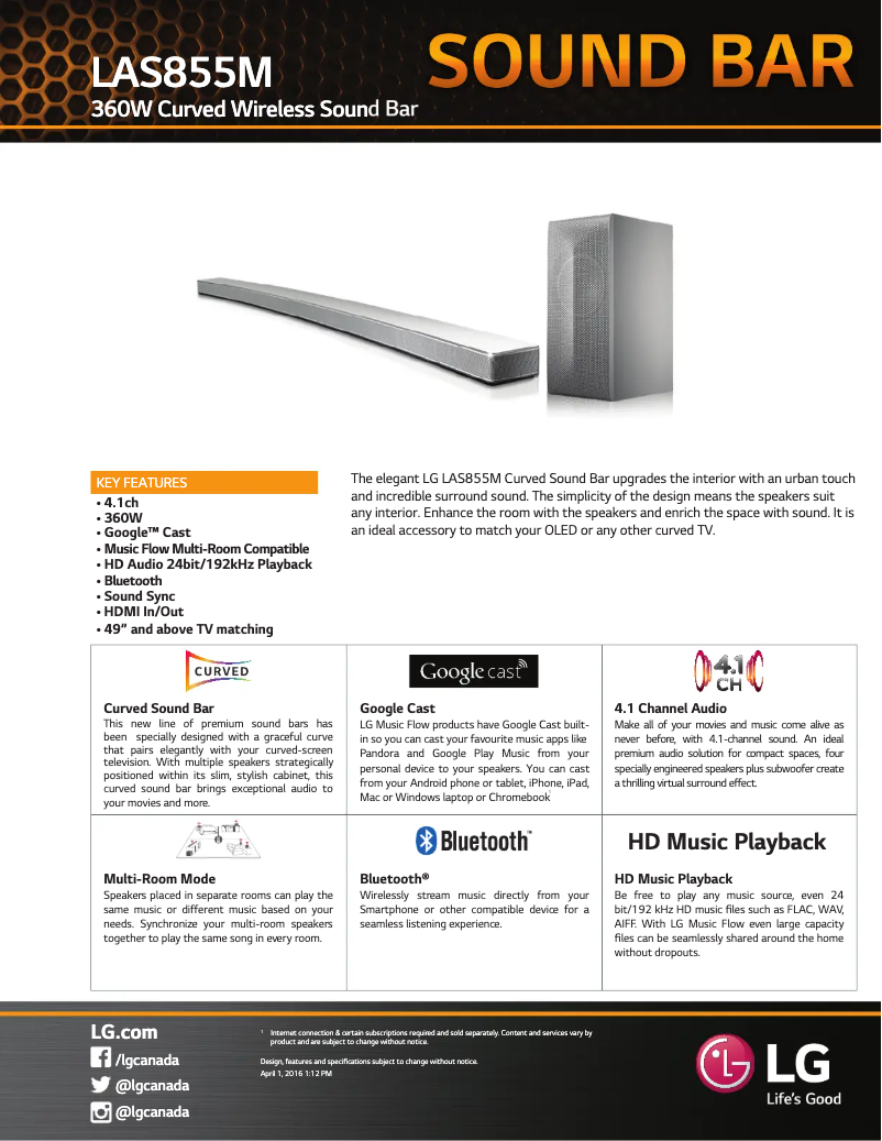 Page 1 of the manual Technical Sheet LG LAS855M