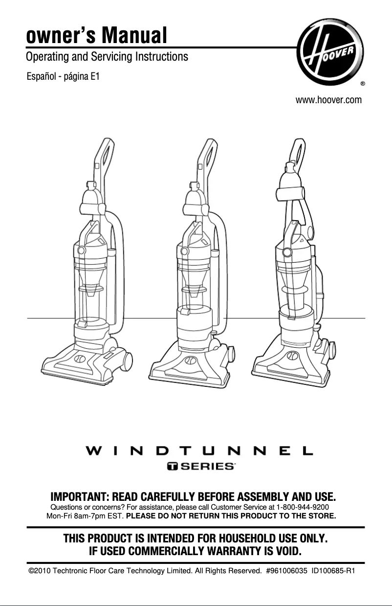 Page 1 of the manual User Manual Hoover T-Series Rewind Plus