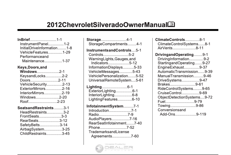 First page image of the manual for Silverado 1500 (2012)