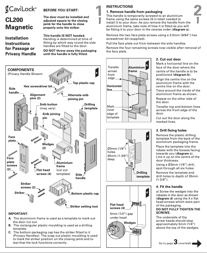 Page 1 of the manual User Manual CaviLock CL200