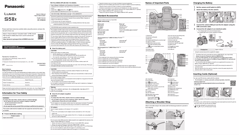 Page 1 of the manual Quick Start Guide Panasonic Lumix S5 IIX