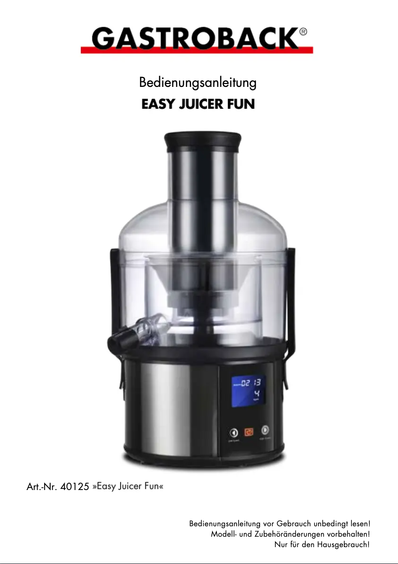 First page image of the manual for Easy Juicer Fun 40125