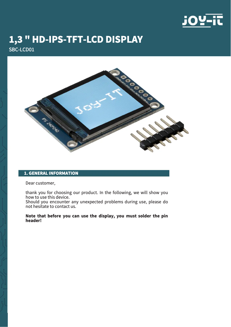 Image de la première page du manuel de l'appareil SBC-LCD01