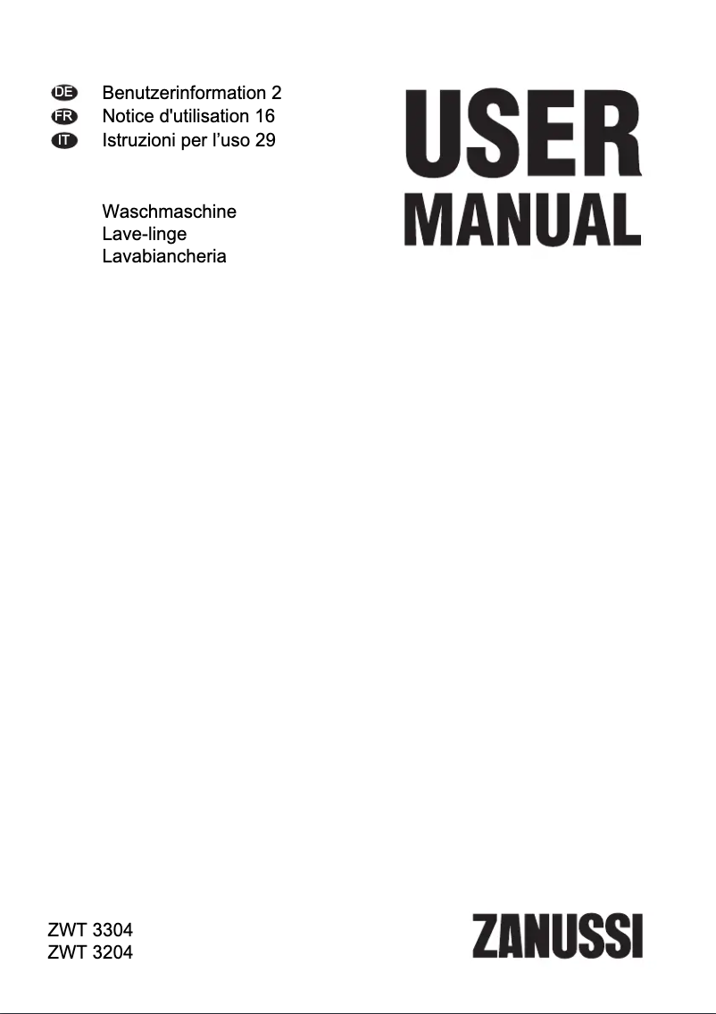Page 1 of the manual User Manual Zanussi ZWT3304
