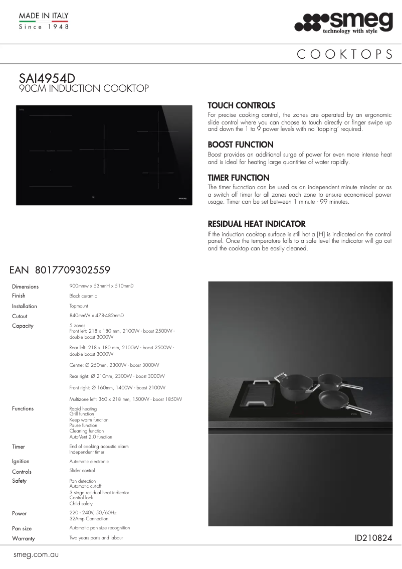 Page 1 of the manual Technical Sheet Smeg SAI4954D