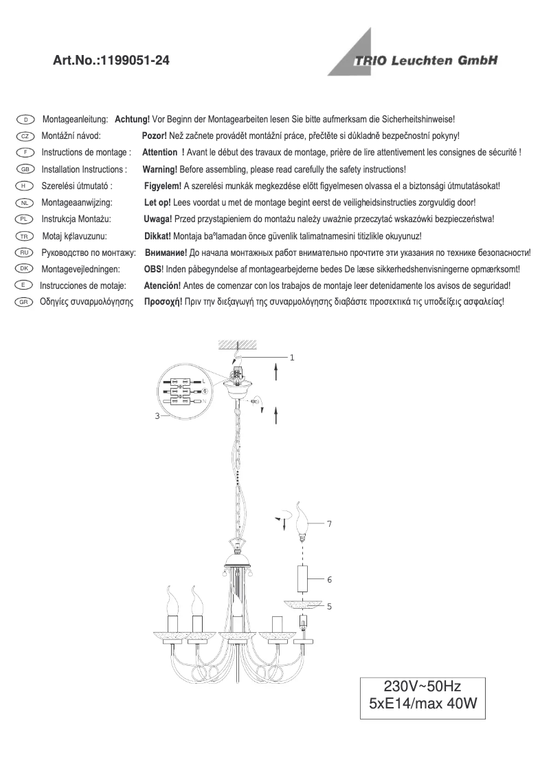 Page 1 of the manual User Manual Trio Lighting Classico 1199051-24