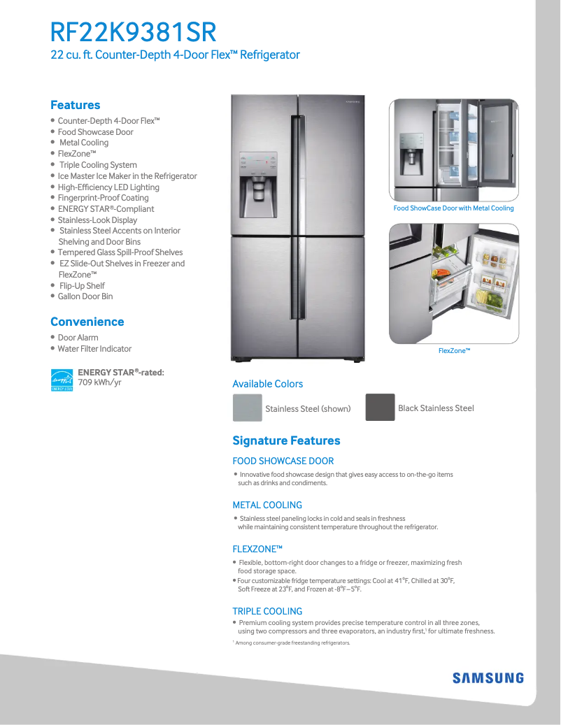 Page 1 of the manual Technical Sheet Samsung RF22K9381S