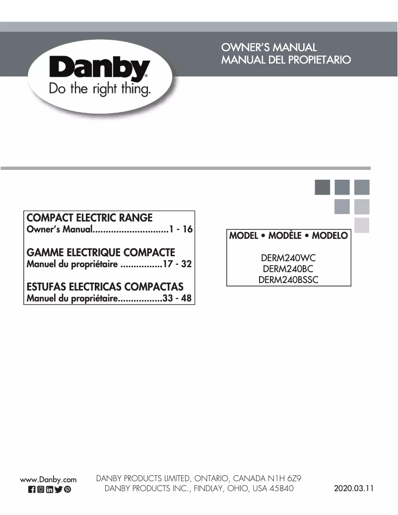 Page 1 of the manual User Manual Danby DERM240WC