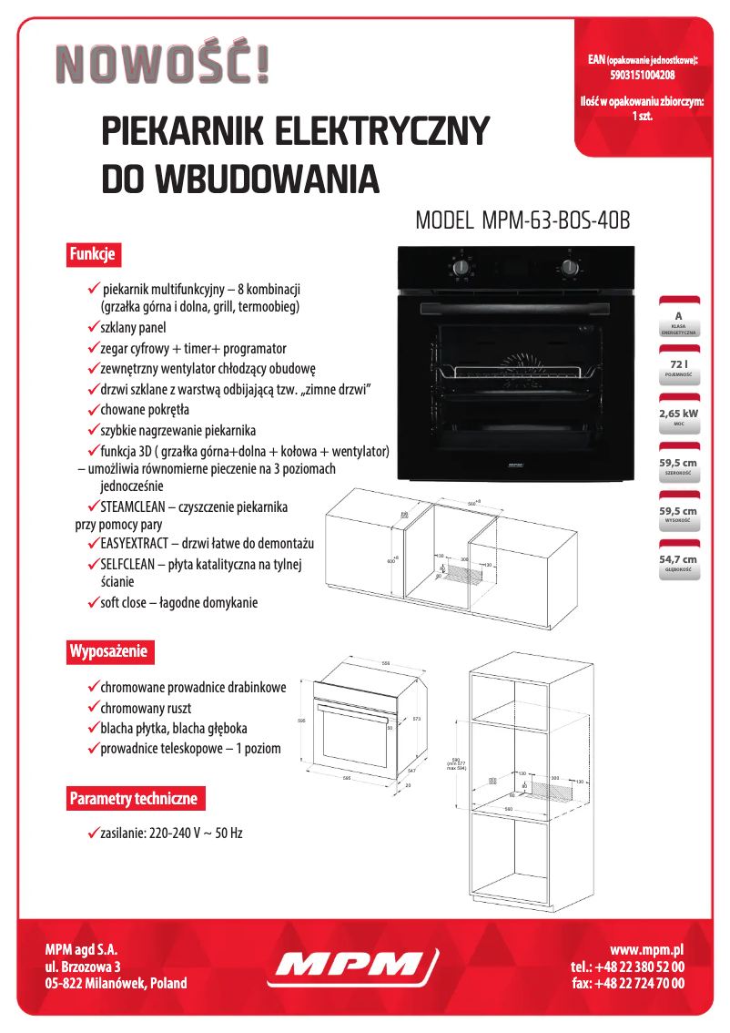 First page image of the manual for MPM-63-BOS-40B