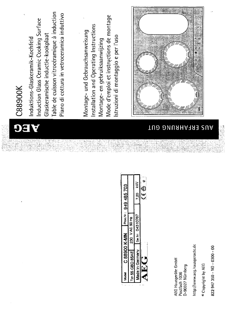Page 1 of the manual User Manual AEG-Electrolux 88900 KF