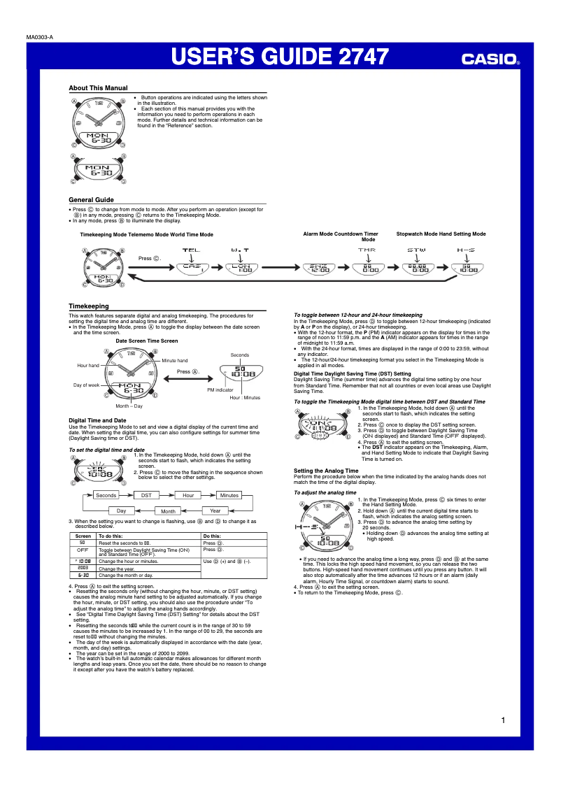 Page 1 of the manual User Manual Casio 2747