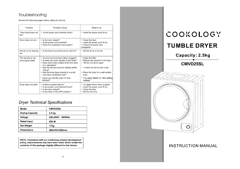 Page 1 of the manual User Manual Cookology CMVD25WH