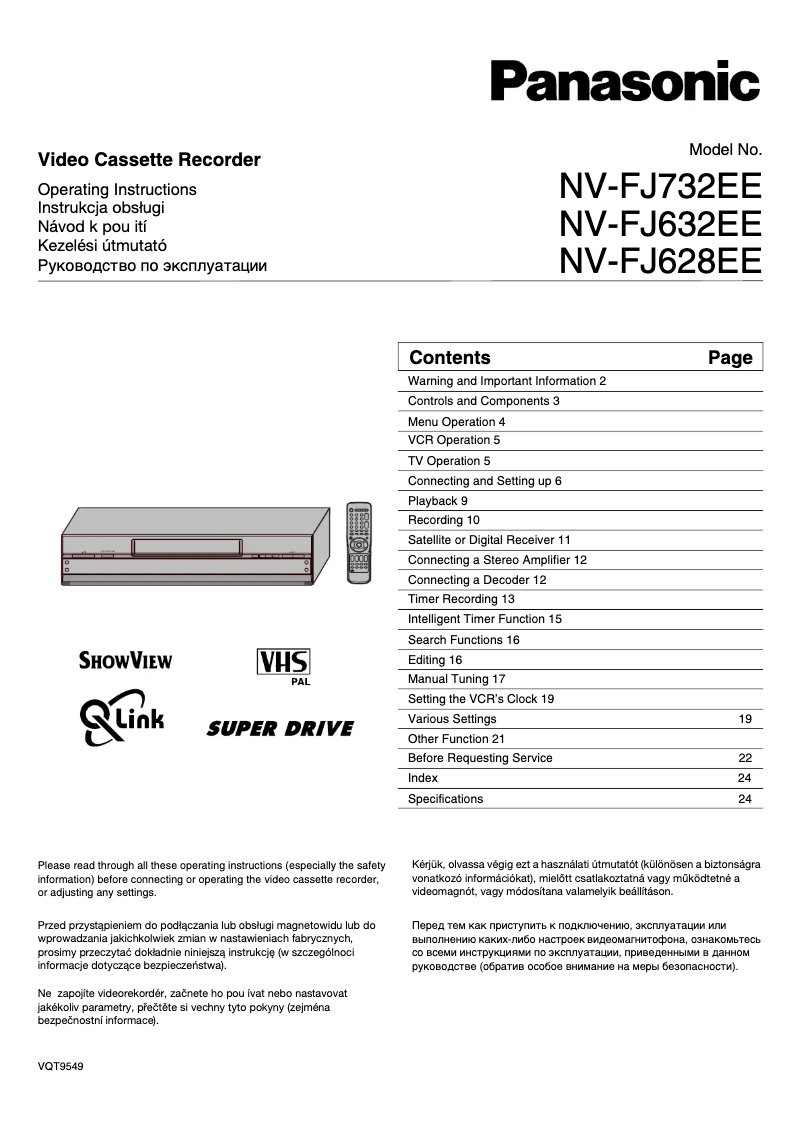 Page 1 of the manual User Manual Panasonic NV-FJ628