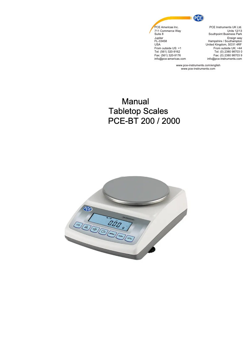First page image of the manual for PCE-BT 200