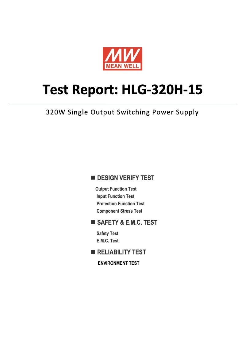 Page 1 of the manual Technical Sheet Mean Well HLG-320H-15