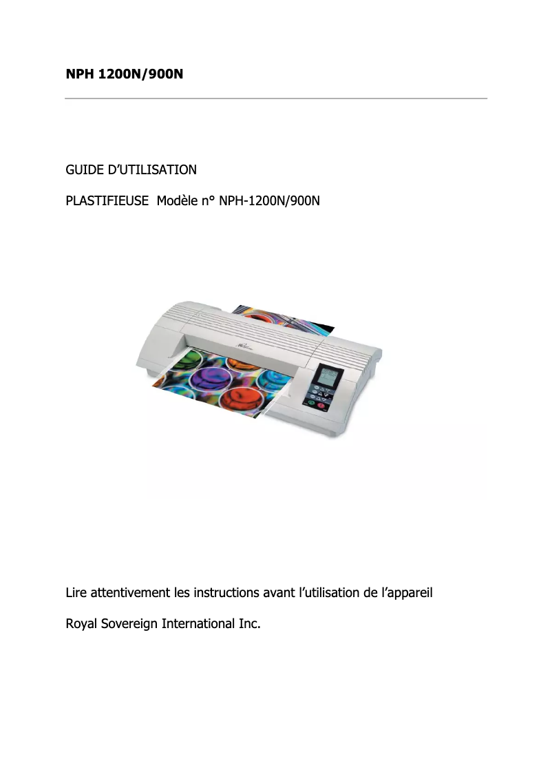 First page image of the manual for NPH-1200N