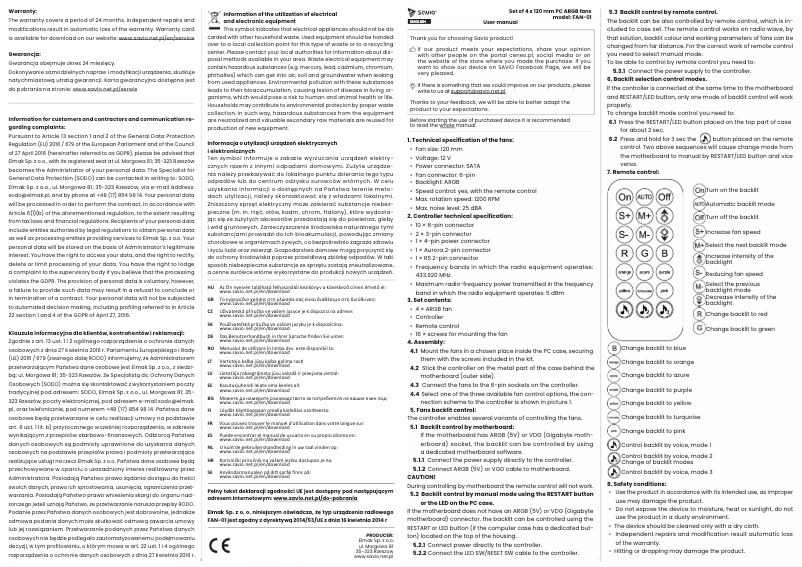 First page image of the manual for FAN-01