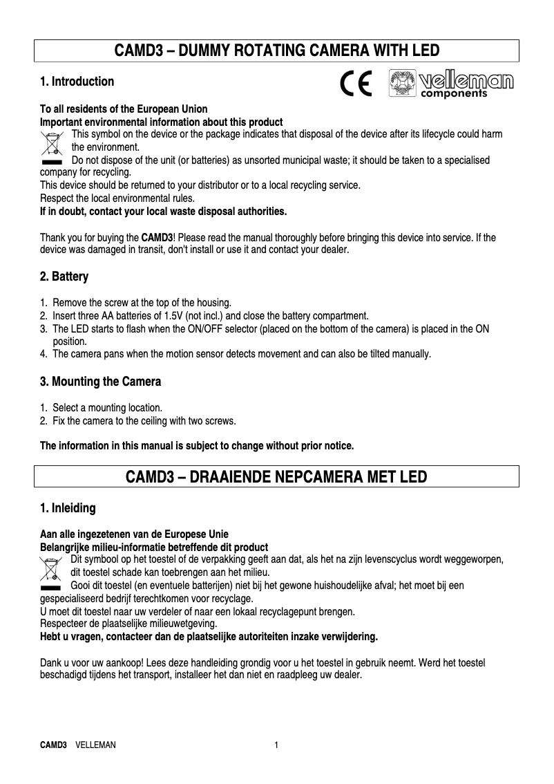 First page image of the manual for CAMD3