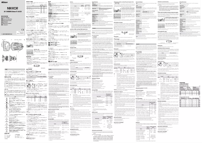 First page image of the manual for AF-S NIKKOR 20mm f/1.8G ED