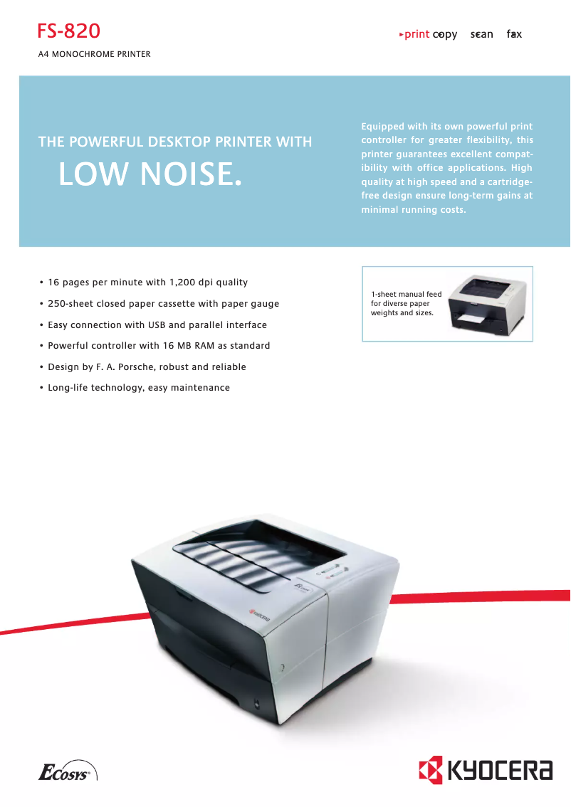 Page 1 of the manual Technical Sheet Kyocera FS-820