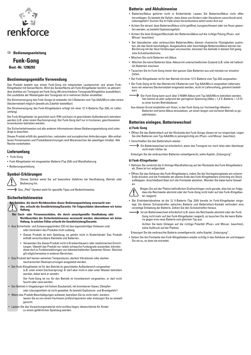 Page 1 of the manual User Manual Renkforce 1296292