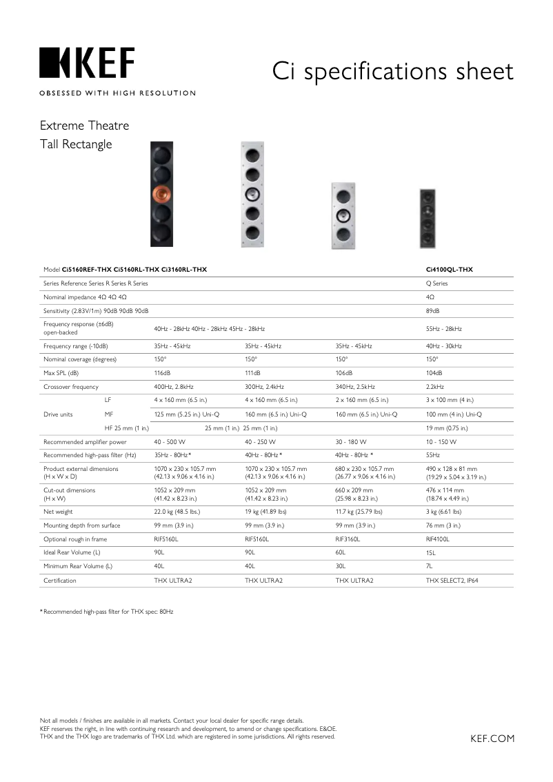 Page 1 de la notice Fiche technique KEF Ci160.2CL