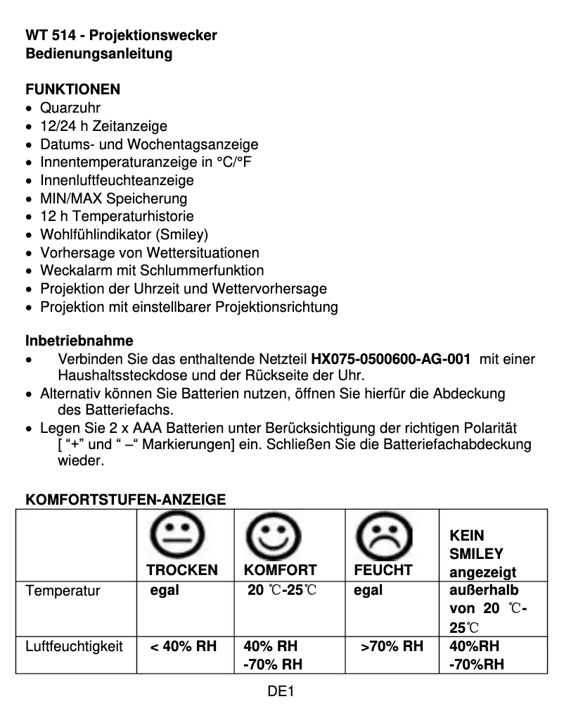First page image of the manual for WT 514