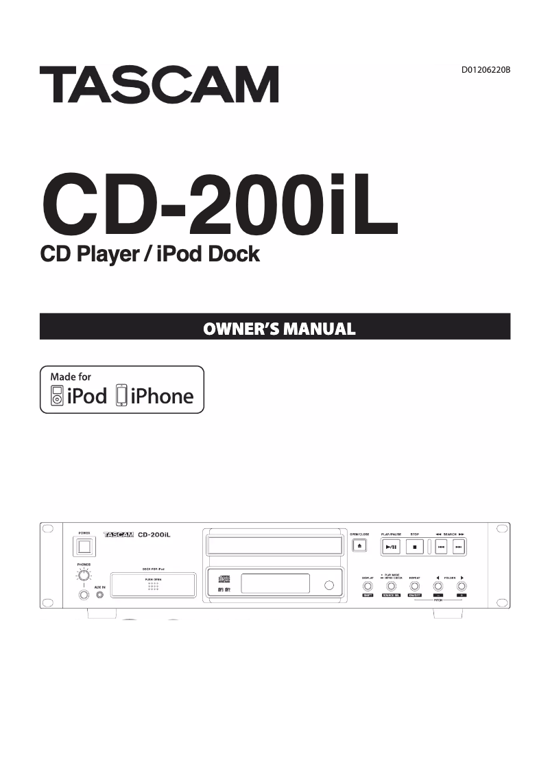 Page 1 of the manual User Manual Tascam CD-200IL