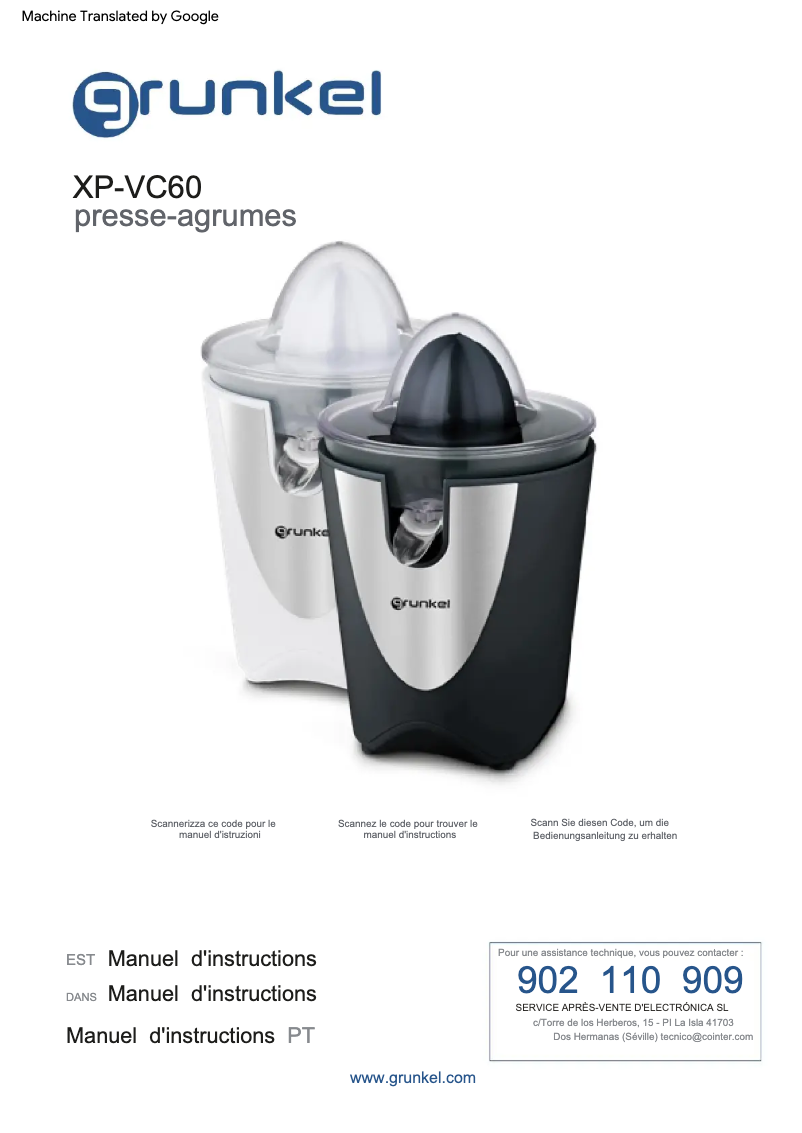 First page image of the manual for XP-VC60