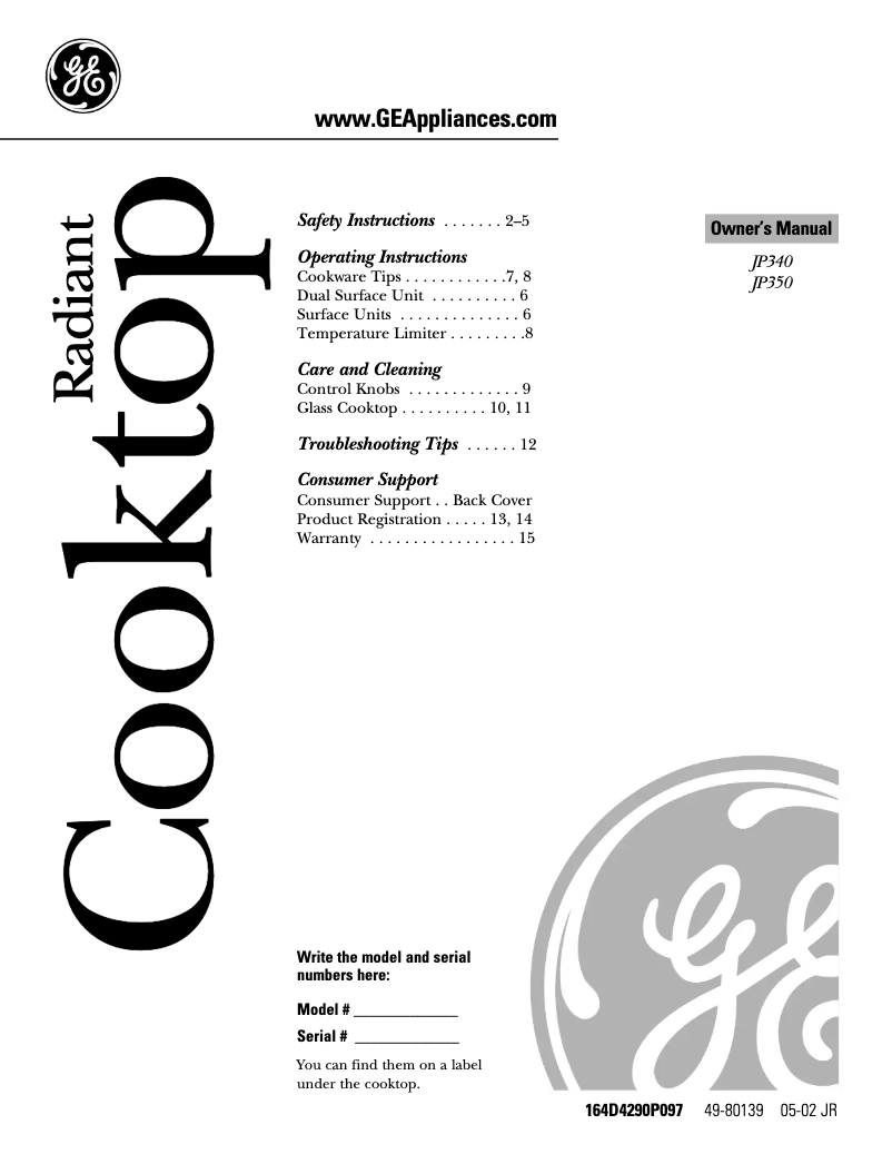 First page image of the manual for Profile JP350WCWW