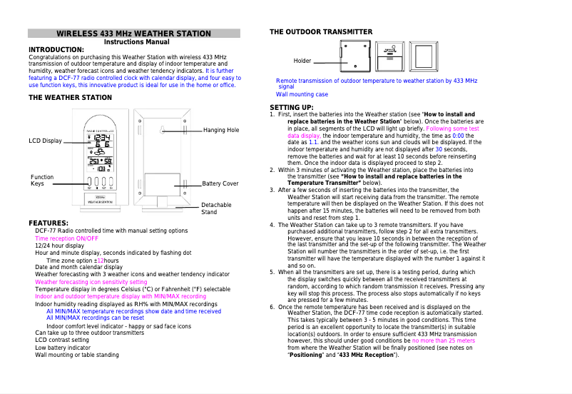 First page image of the manual for WS7079S