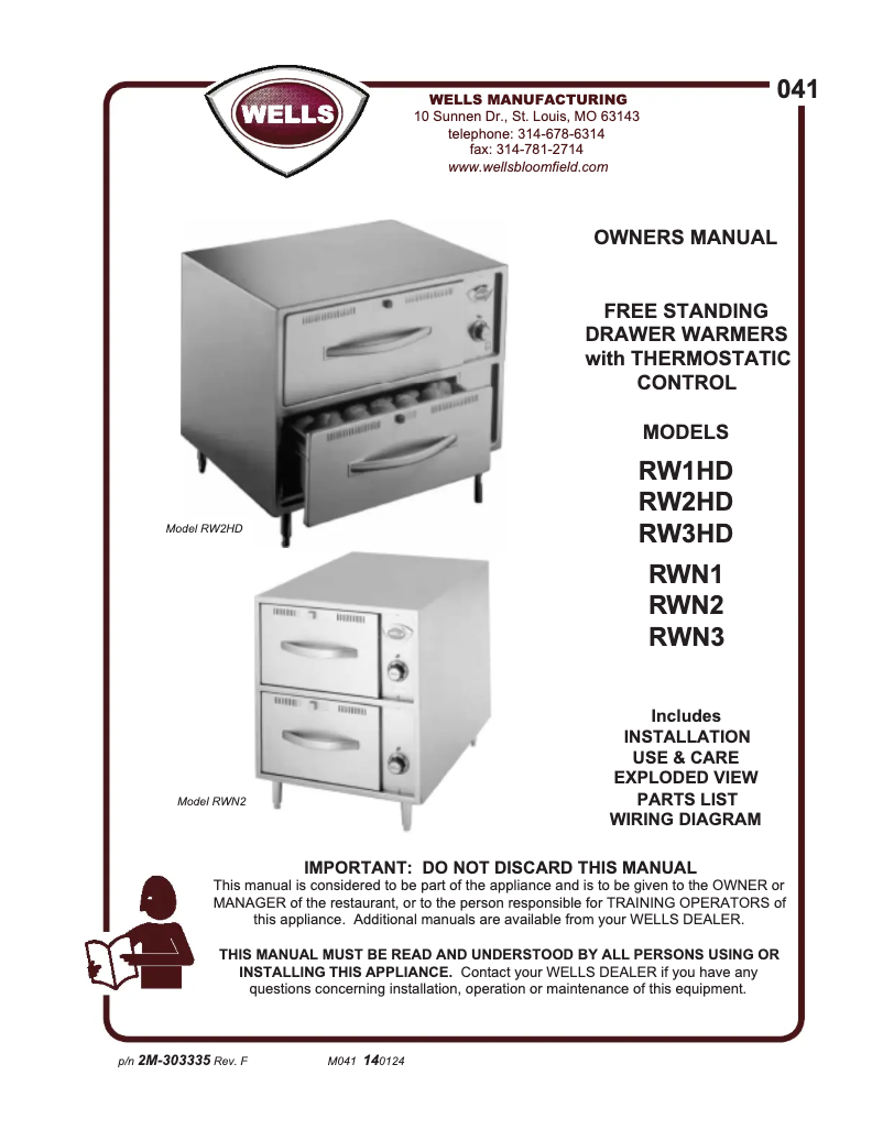 Page 1 of the manual User Manual Wells RW1HD