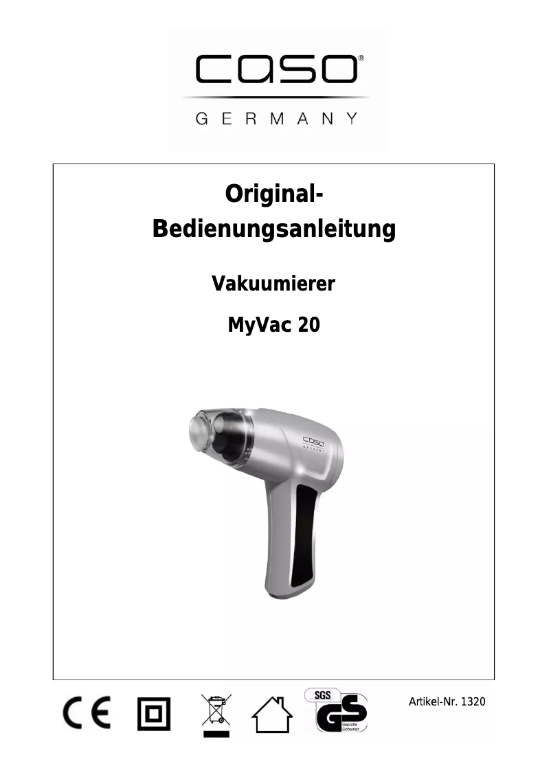 Page 1 of the manual User Manual Caso MyVac 20