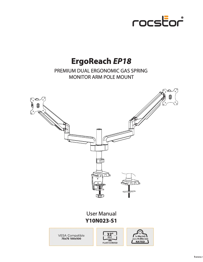 Page 1 of the manual User Manual Rocstor ErgoReach EP18