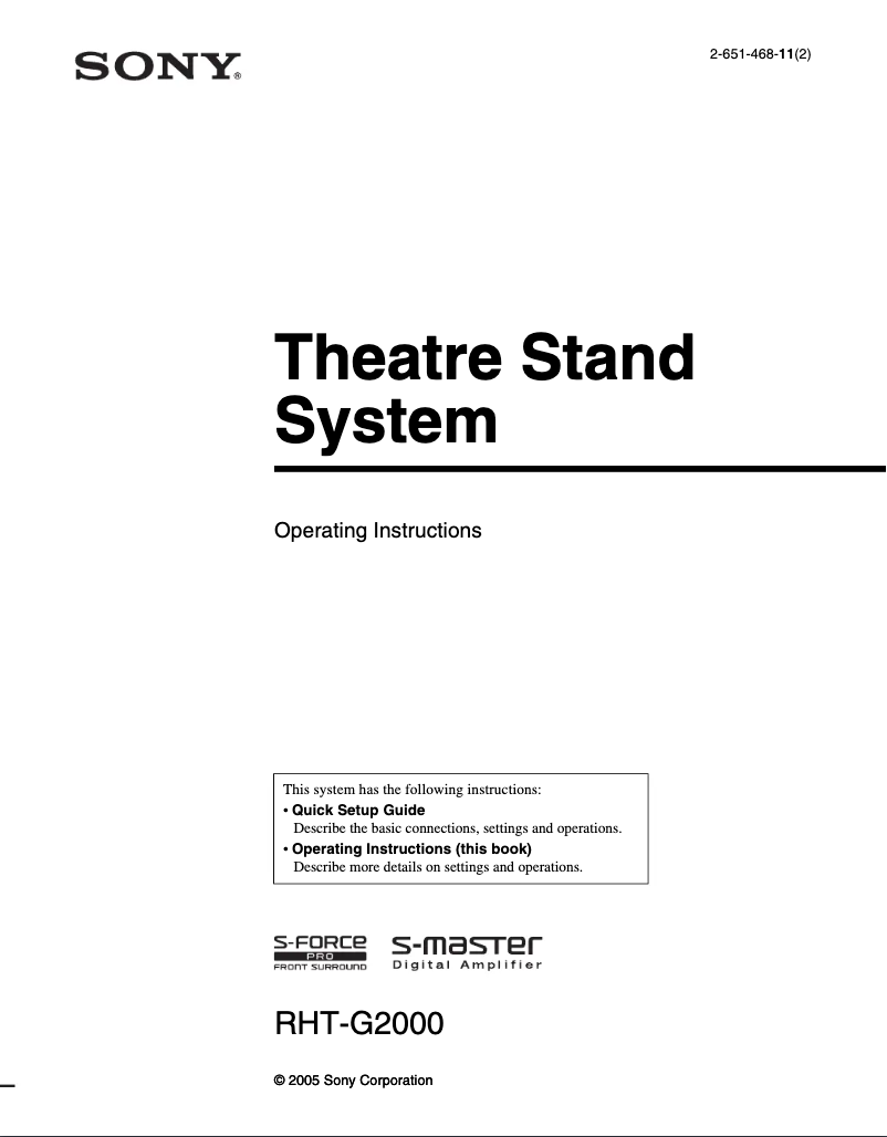 Page 1 of the manual User Manual Sony RHT-G2000