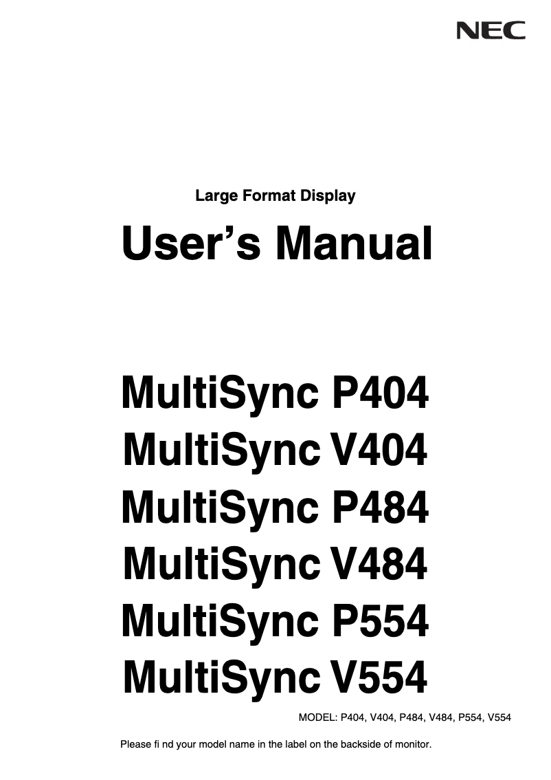 Page 1 of the manual Instruction Manual NEC MultiSync P404 SST