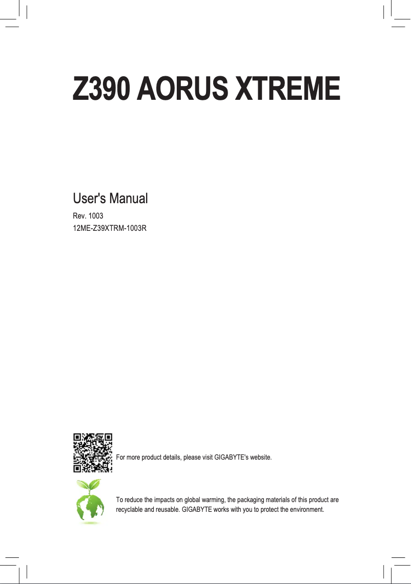 First page image of the manual for Z390 AORUS XTREME